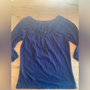Fresh 3/4 Sleeve Blue Lace Edge Top Women’s Cotton Blend Preloved